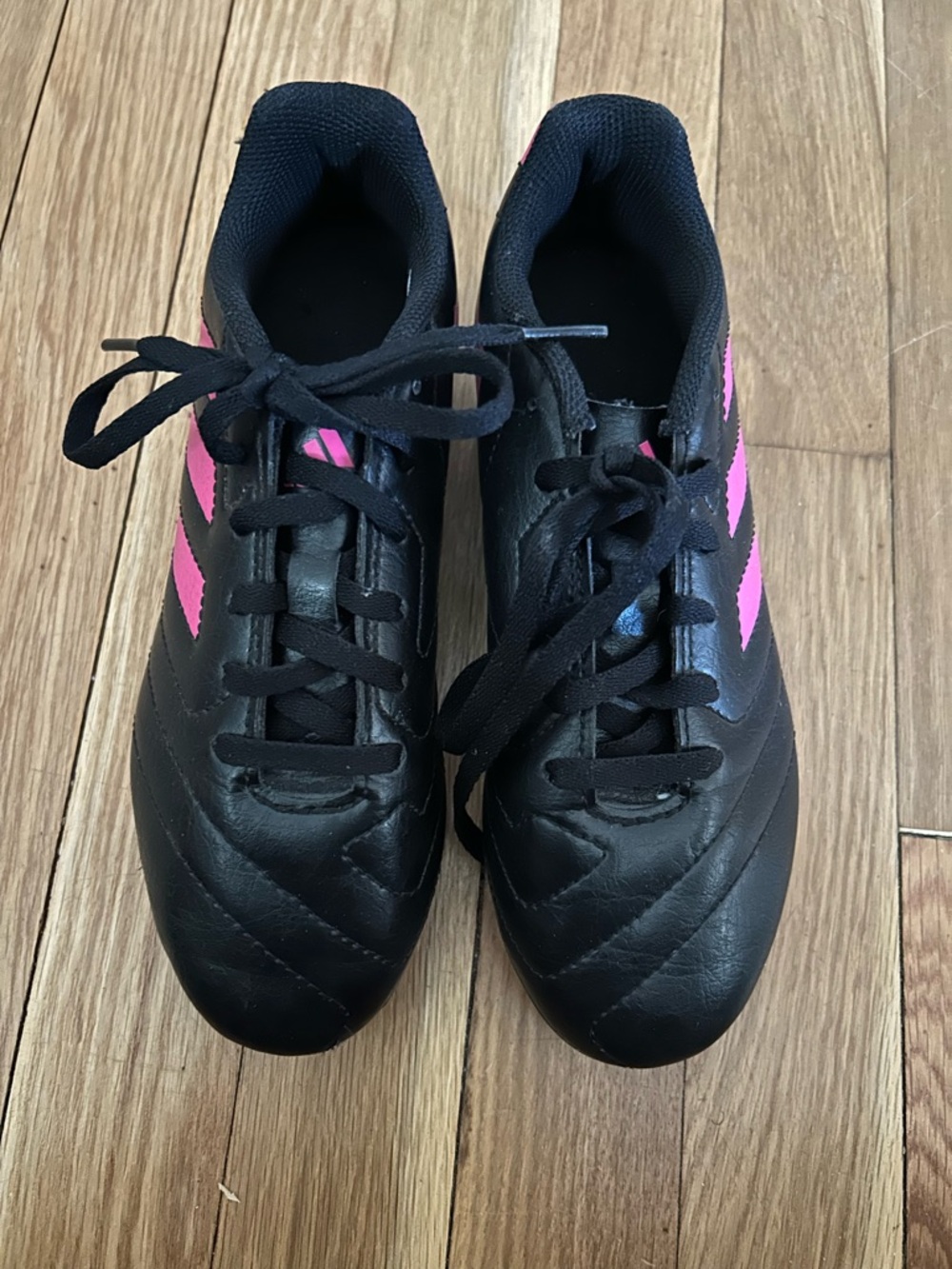 Used Boys adidas Black Cleats with Pink Stripes